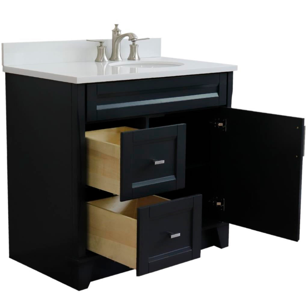 Bellaterra Home, Terni 37" Dark Gray Vanity, Door on Right, Oval Sink on Right, White Quartz#top-options_white-quartz-top