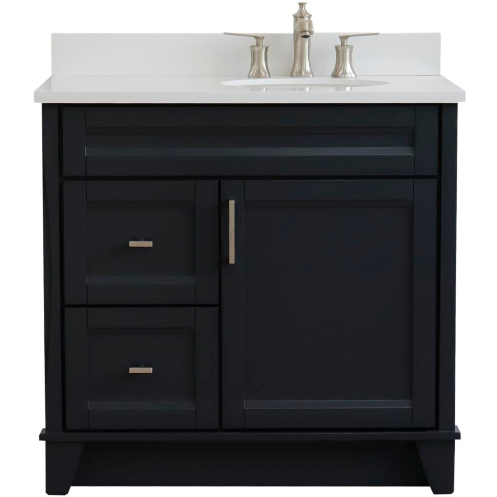 Bellaterra Home, Terni 37" Dark Gray Vanity, Door on Right, Oval Sink on Right, White Quartz#top-options_white-quartz-top