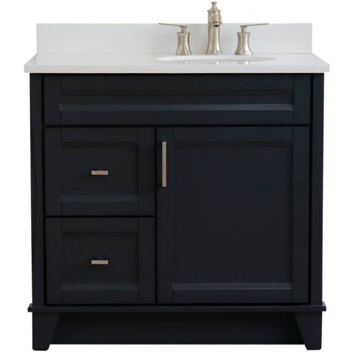 Bellaterra Home, Terni 37" Dark Gray Vanity, Door on Right, Oval Sink on Right, White Quartz#top-options_white-quartz-top
