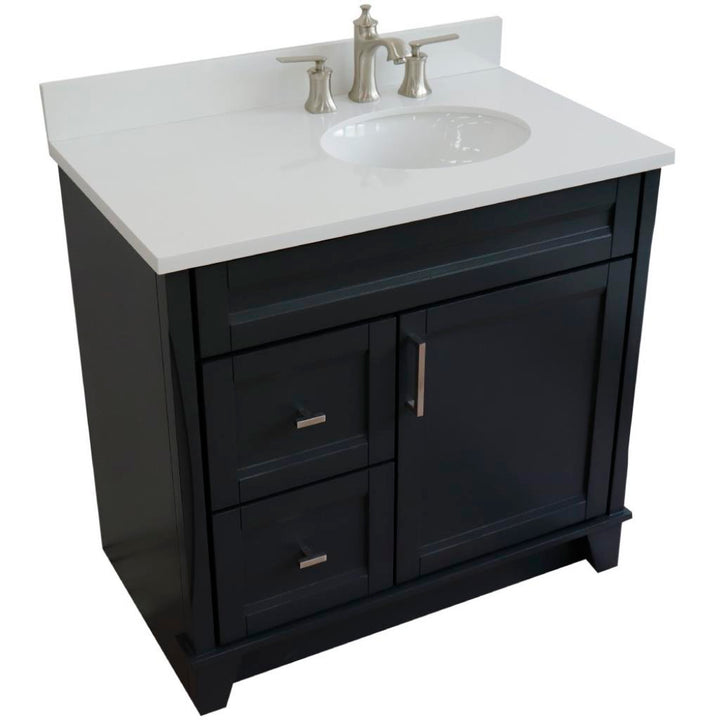Bellaterra Home, Terni 37" Dark Gray Vanity, Door on Right, Oval Sink on Right, White Quartz#top-options_white-quartz-top