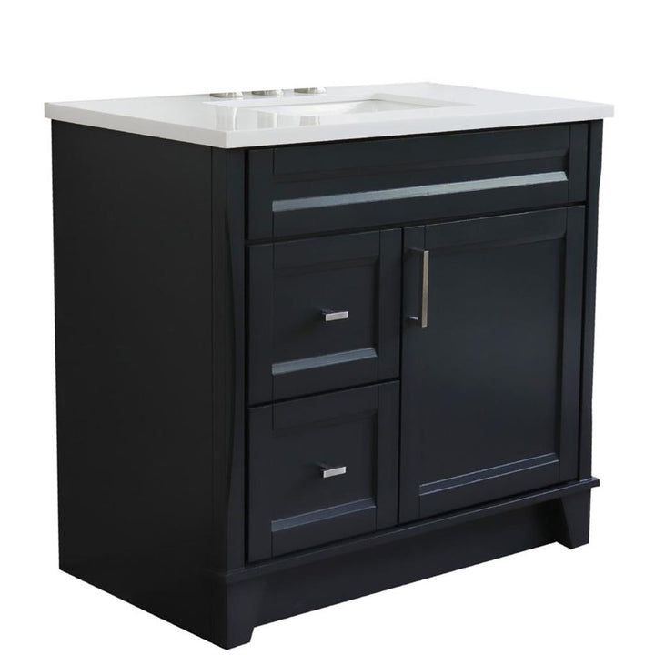 Bellaterra Home, Terni 37" Dark Gray Vanity, Door on Right, Rectangle Sink on Center, White Quartz#top-options_white-quartz-top