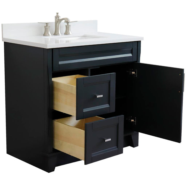 Bellaterra Home, Terni 37" Dark Gray Vanity, Door on Right, Rectangle Sink on Center, White Quartz#top-options_white-quartz-top