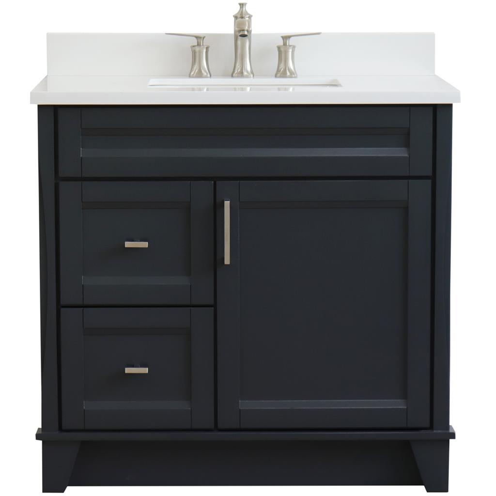 Bellaterra Home, Terni 37" Dark Gray Vanity, Door on Right, Rectangle Sink on Center, White Quartz#top-options_white-quartz-top