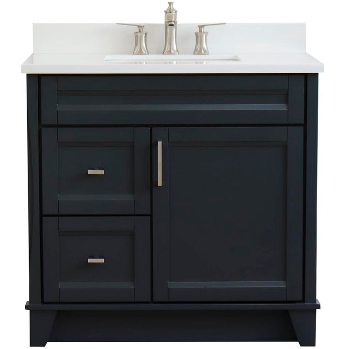Bellaterra Home, Terni 37" Dark Gray Vanity, Door on Right, Rectangle Sink on Center, White Quartz#top-options_white-quartz-top