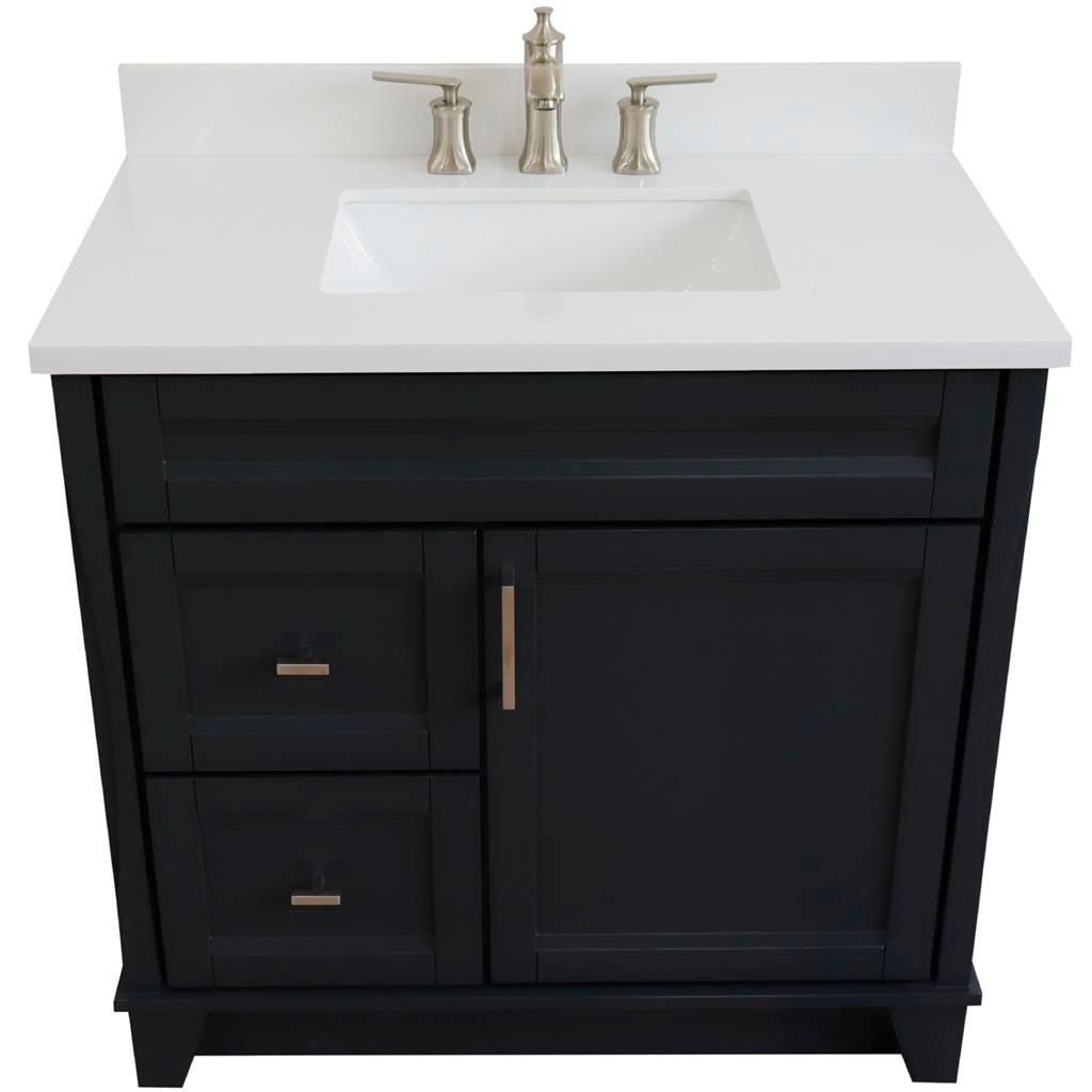 Bellaterra Home, Terni 37" Dark Gray Vanity, Door on Right, Rectangle Sink on Center, White Quartz#top-options_white-quartz-top