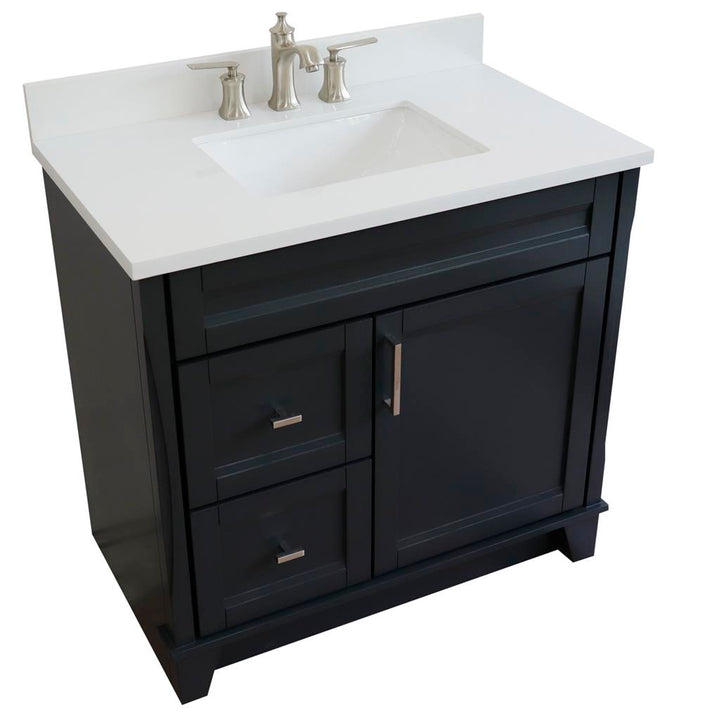 Bellaterra Home, Terni 37" Dark Gray Vanity, Door on Right, Rectangle Sink on Center, White Quartz#top-options_white-quartz-top