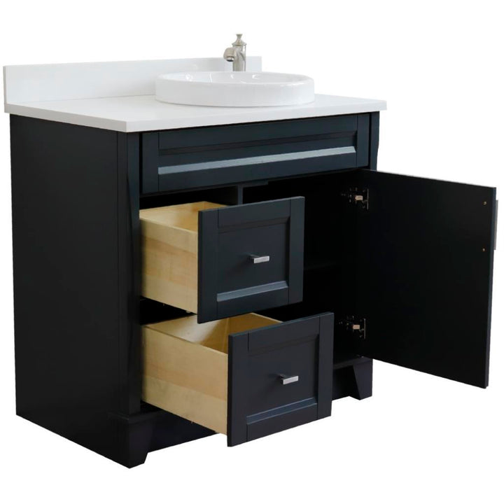 Bellaterra Home, Terni 37" Dark Gray Vanity, Door on Right, Round Sink on Right, White Quartz#top-options_white-quartz-top
