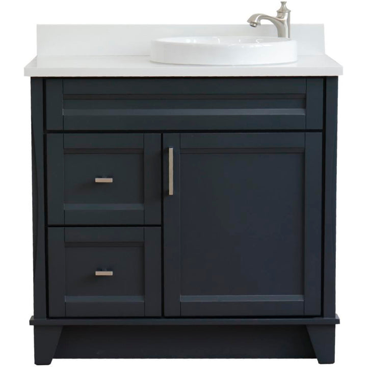 Bellaterra Home, Terni 37" Dark Gray Vanity, Door on Right, Round Sink on Right, White Quartz#top-options_white-quartz-top