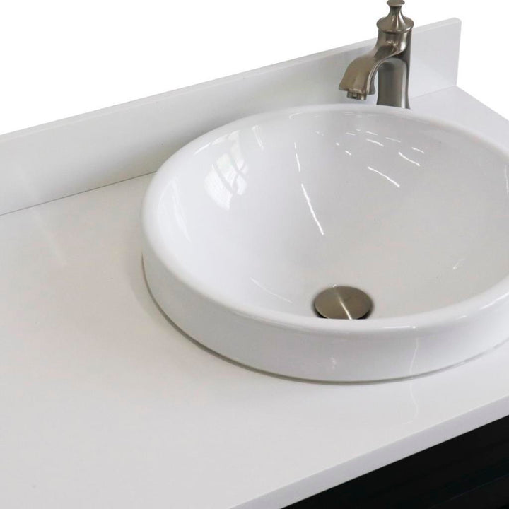 Bellaterra Home, Terni 37" Dark Gray Vanity, Door on Right, Round Sink on Right, White Quartz#top-options_white-quartz-top