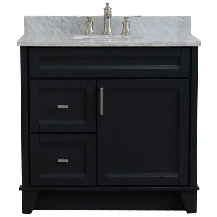 Bellaterra Home, Terni 37" Dark Gray Vanity, Door on Right, Oval Sink on Center, White Carrara Marble#top-options_white-carrara-marble-top