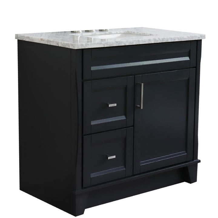 Bellaterra Home, Terni 37" Dark Gray Vanity, Door on Right, Rectangle Sink on Center, White Carrara Marble#top-options_white-carrara-marble-top