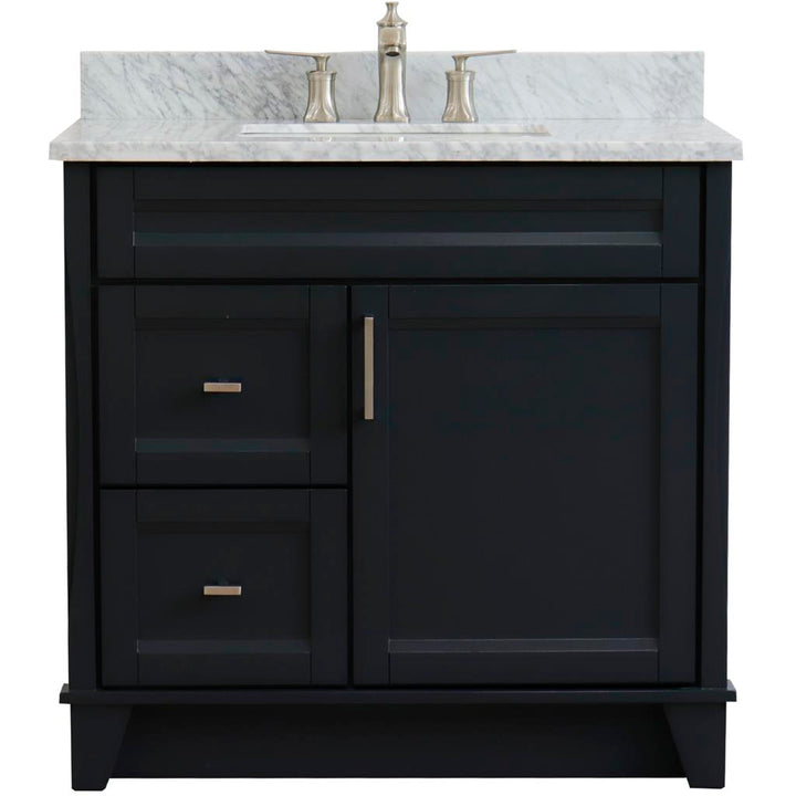 Bellaterra Home, Terni 37" Dark Gray Vanity, Door on Right, Rectangle Sink on Center, White Carrara Marble#top-options_white-carrara-marble-top