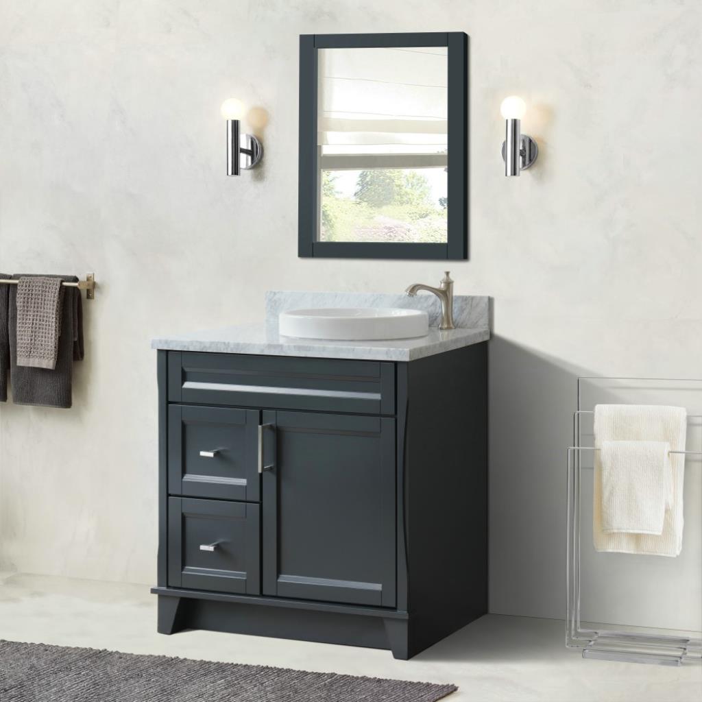 Bellaterra Home, Terni 37" Dark Gray Vanity, Door on Right, Round Sink on Right, White Carrara Marble#top-options_white-carrara-marble-top