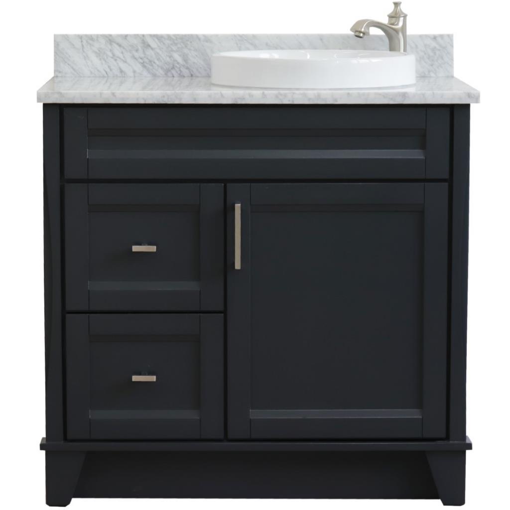Bellaterra Home, Terni 37" Dark Gray Vanity, Door on Right, Round Sink on Right, White Carrara Marble#top-options_white-carrara-marble-top