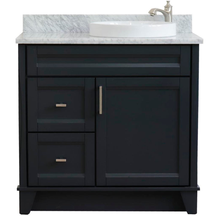 Bellaterra Home, Terni 37" Dark Gray Vanity, Door on Right, Round Sink on Right, White Carrara Marble#top-options_white-carrara-marble-top