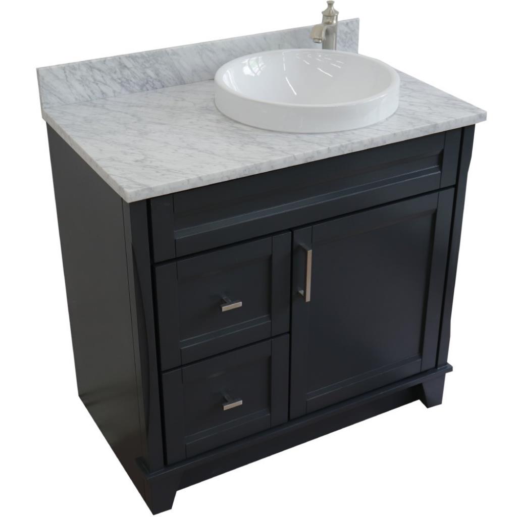 Bellaterra Home, Terni 37" Dark Gray Vanity, Door on Right, Round Sink on Right, White Carrara Marble#top-options_white-carrara-marble-top