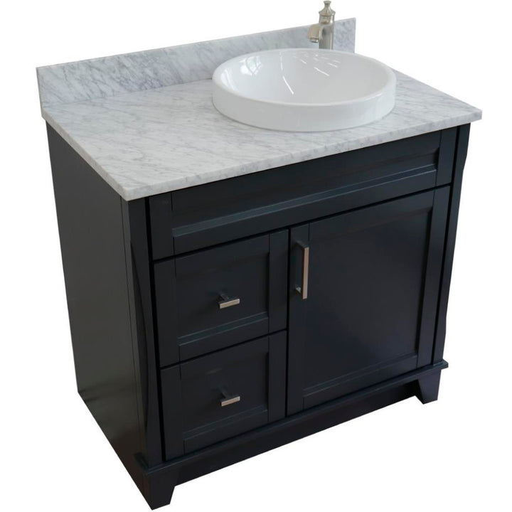 Bellaterra Home, Terni 37" Dark Gray Vanity, Door on Right, Round Sink on Right, White Carrara Marble#top-options_white-carrara-marble-top