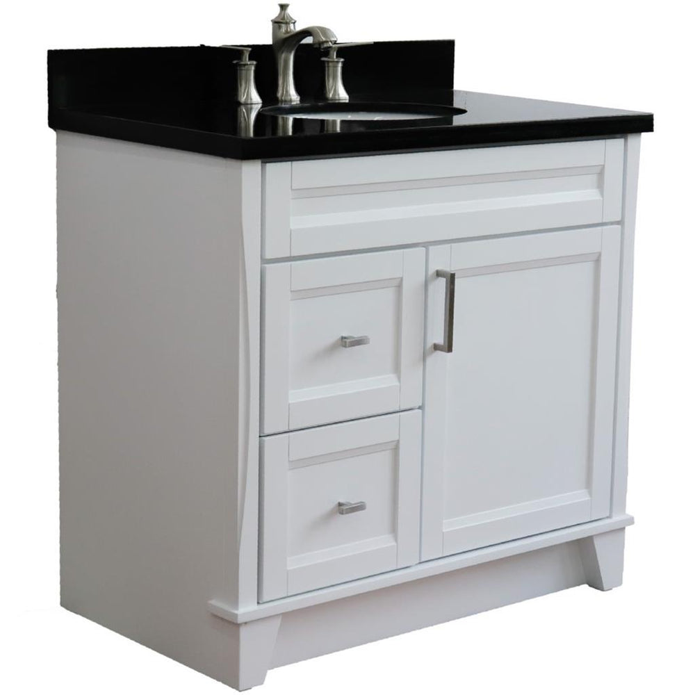 Bellaterra Home, Terni 37" White Vanity, Door on Right, Oval Sink on Center, Black Galaxy Granite#top-options_black-galaxy-granite-top