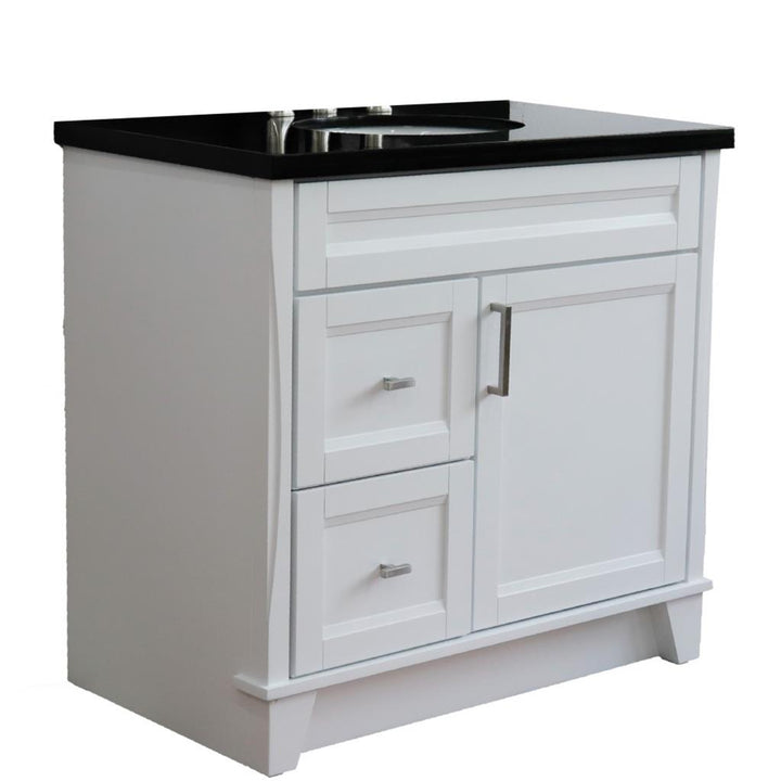 Bellaterra Home, Terni 37" White Vanity, Door on Right, Oval Sink on Center, Black Galaxy Granite#top-options_black-galaxy-granite-top