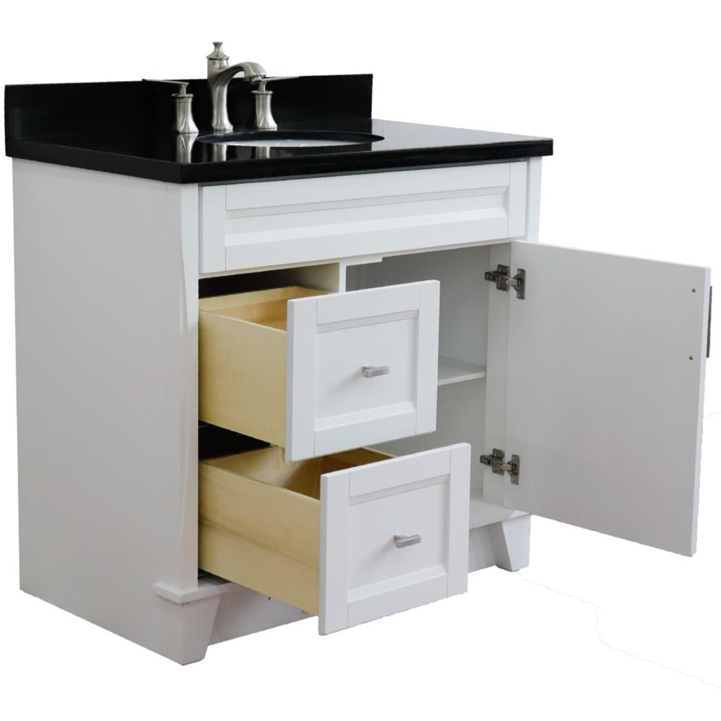 Bellaterra Home, Terni 37" White Vanity, Door on Right, Oval Sink on Center, Black Galaxy Granite#top-options_black-galaxy-granite-top