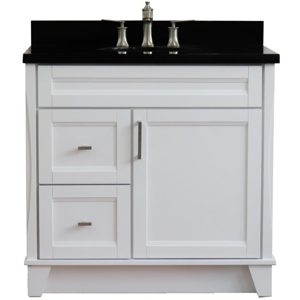 Bellaterra Home, Terni 37" White Vanity, Door on Right, Oval Sink on Center, Black Galaxy Granite#top-options_black-galaxy-granite-top