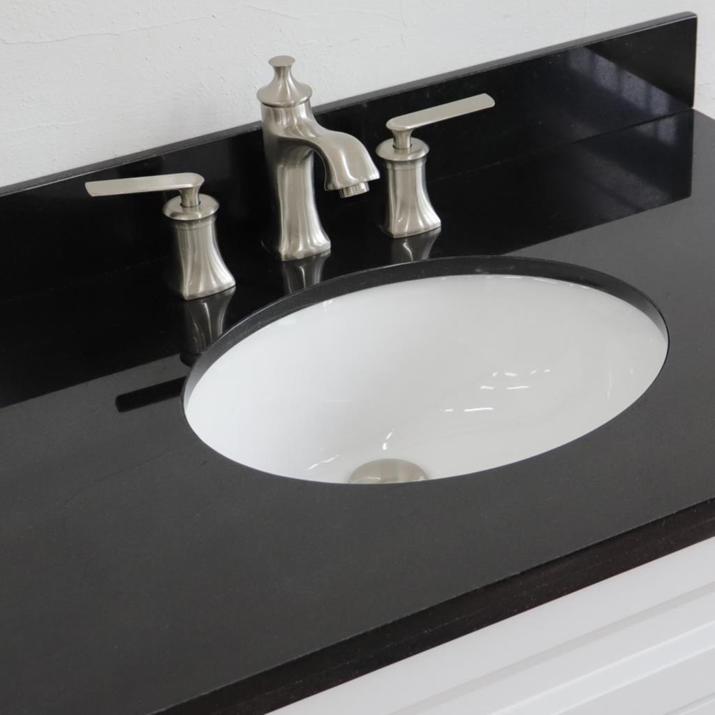 Bellaterra Home, Terni 37" White Vanity, Door on Right, Oval Sink on Center, Black Galaxy Granite#top-options_black-galaxy-granite-top