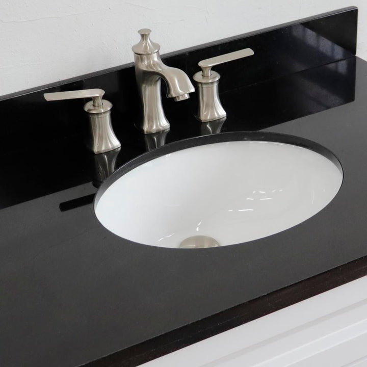 Bellaterra Home, Terni 37" White Vanity, Door on Right, Oval Sink on Center, Black Galaxy Granite#top-options_black-galaxy-granite-top