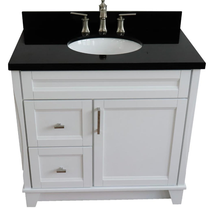 Bellaterra Home, Terni 37" White Vanity, Door on Right, Oval Sink on Center, Black Galaxy Granite#top-options_black-galaxy-granite-top