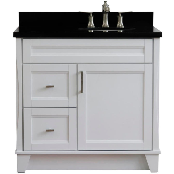 Bellaterra Home, Terni 37" White Vanity, Door on Right, Oval Sink on Right, Black Galaxy Granite#top-options_black-galaxy-granite-top