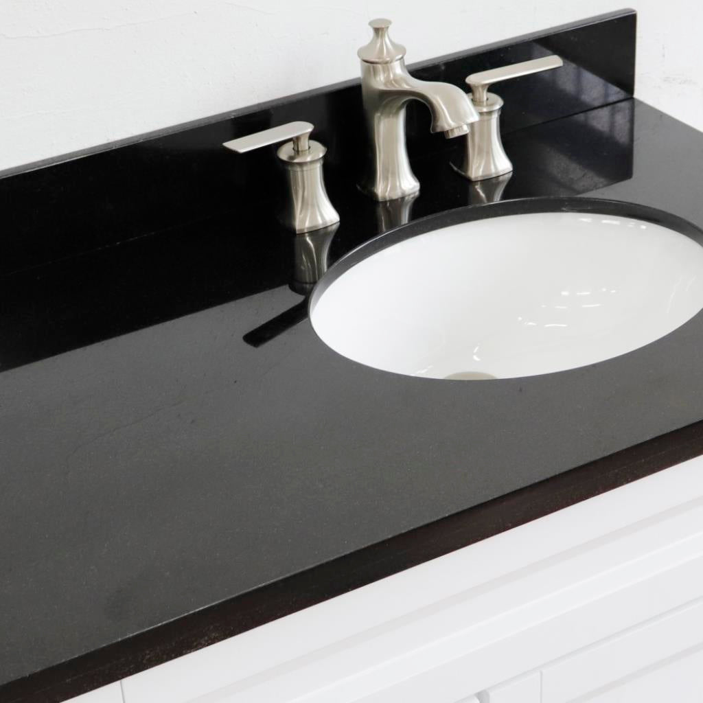 Bellaterra Home, Terni 37" White Vanity, Door on Right, Oval Sink on Right, Black Galaxy Granite#top-options_black-galaxy-granite-top