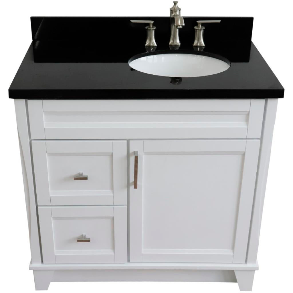 Bellaterra Home, Terni 37" White Vanity, Door on Right, Oval Sink on Right, Black Galaxy Granite#top-options_black-galaxy-granite-top