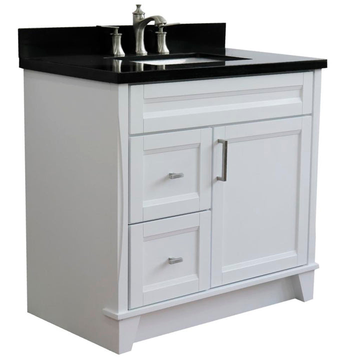 Bellaterra Home, Terni 37" White Vanity, Door on Right, Rectangle Sink on Center, Black Galaxy Granite#top-options_black-galaxy-granite-top