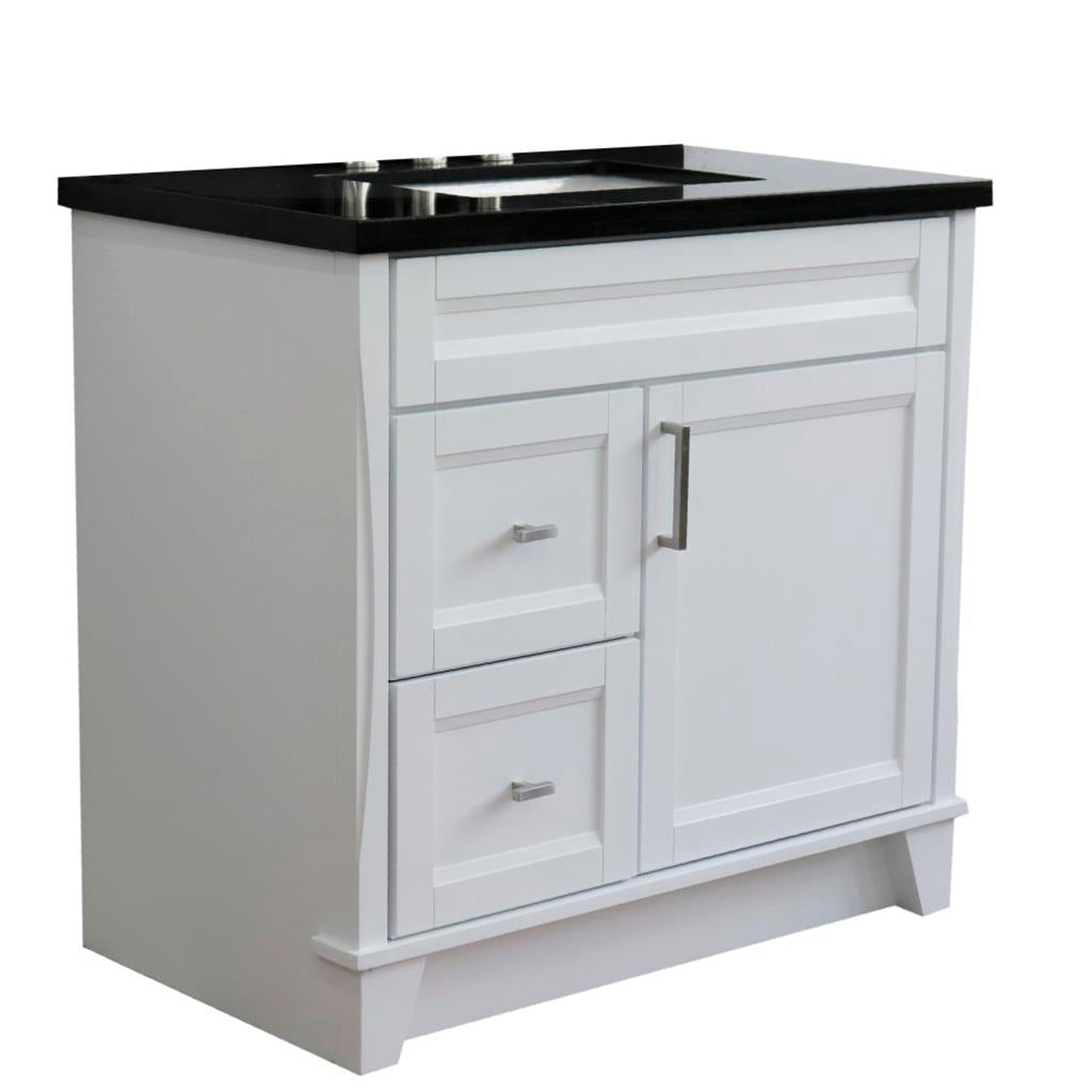 Bellaterra Home, Terni 37" White Vanity, Door on Right, Rectangle Sink on Center, Black Galaxy Granite#top-options_black-galaxy-granite-top