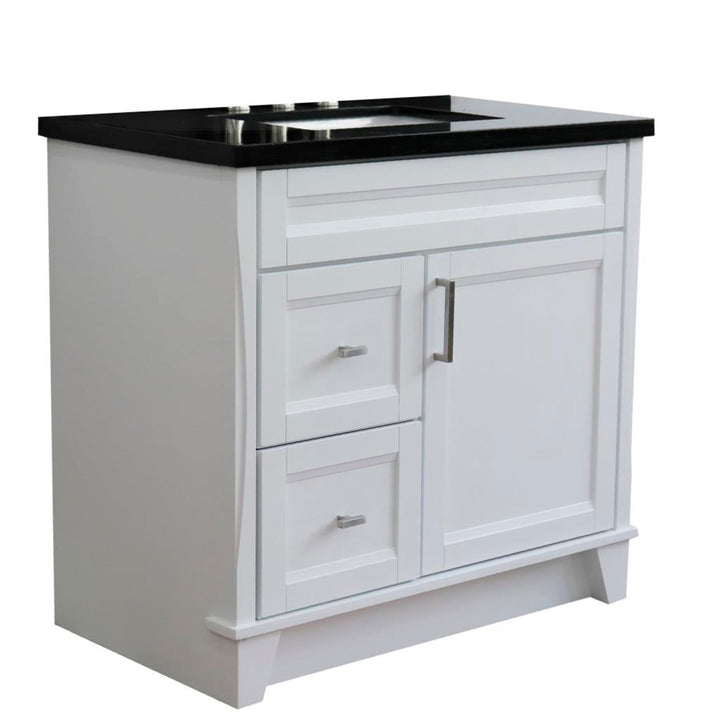 Bellaterra Home, Terni 37" White Vanity, Door on Right, Rectangle Sink on Center, Black Galaxy Granite#top-options_black-galaxy-granite-top