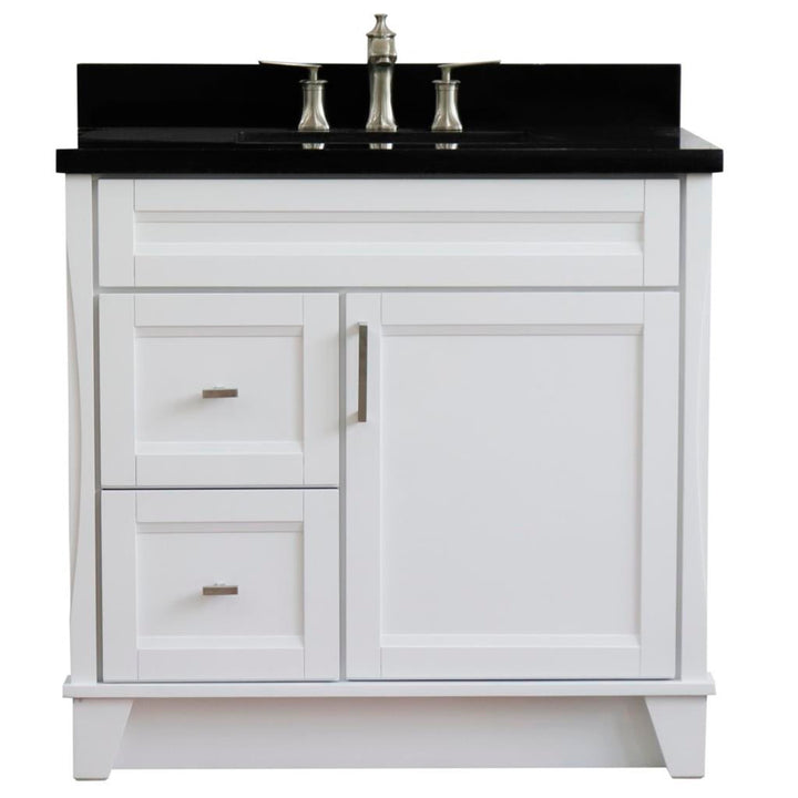 Bellaterra Home, Terni 37" White Vanity, Door on Right, Rectangle Sink on Center, Black Galaxy Granite#top-options_black-galaxy-granite-top