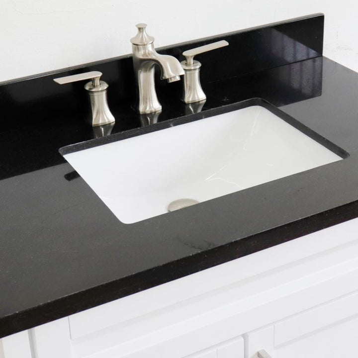 Bellaterra Home, Terni 37" White Vanity, Door on Right, Rectangle Sink on Center, Black Galaxy Granite#top-options_black-galaxy-granite-top