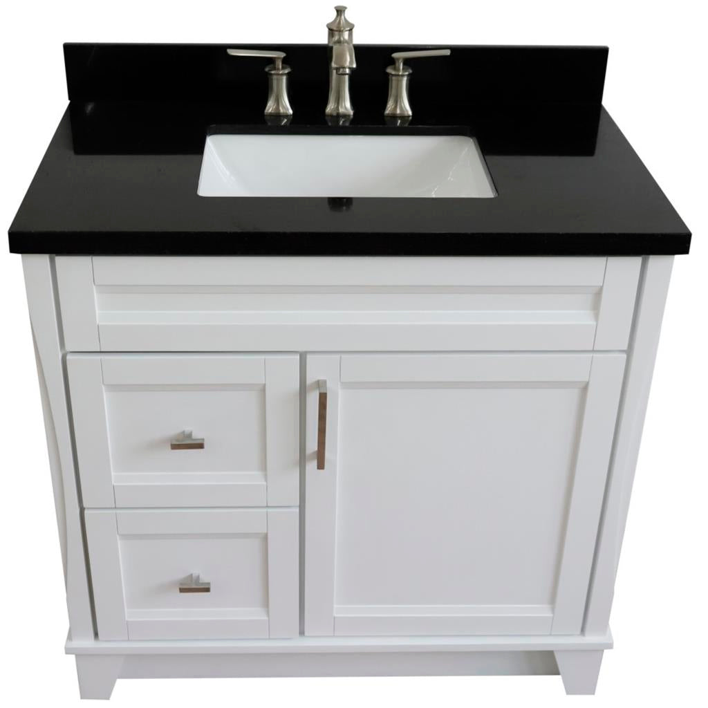 Bellaterra Home, Terni 37" White Vanity, Door on Right, Rectangle Sink on Center, Black Galaxy Granite#top-options_black-galaxy-granite-top