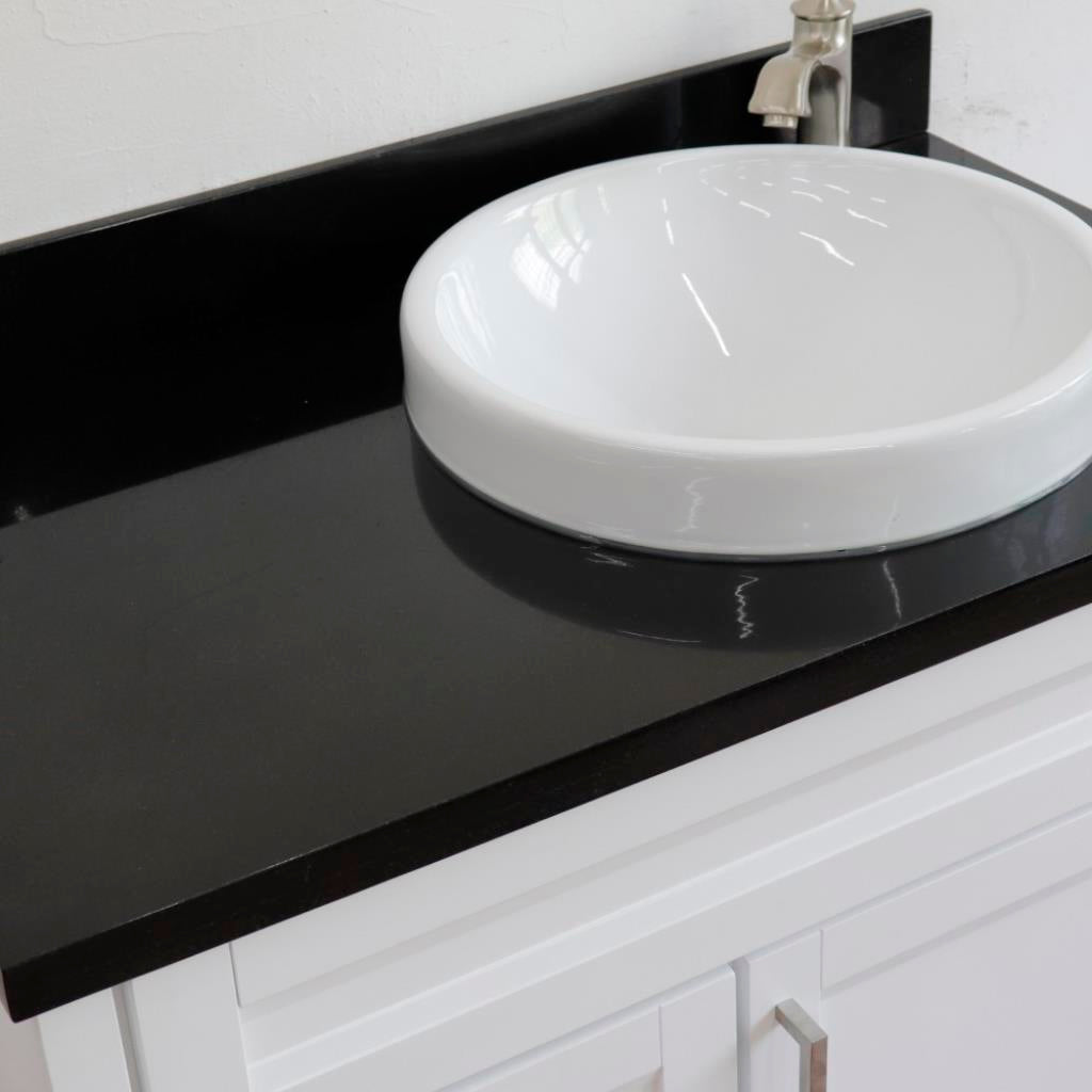Bellaterra Home, Terni 37" White Vanity, Door on Right, Round Sink on Right, Black Galaxy Granite#top-options_black-galaxy-granite-top