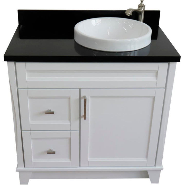 Bellaterra Home, Terni 37" White Vanity, Door on Right, Round Sink on Right, Black Galaxy Granite#top-options_black-galaxy-granite-top