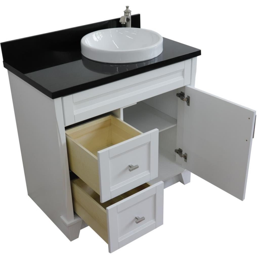 Bellaterra Home, Terni 37" White Vanity, Door on Right, Round Sink on Right, Black Galaxy Granite#top-options_black-galaxy-granite-top