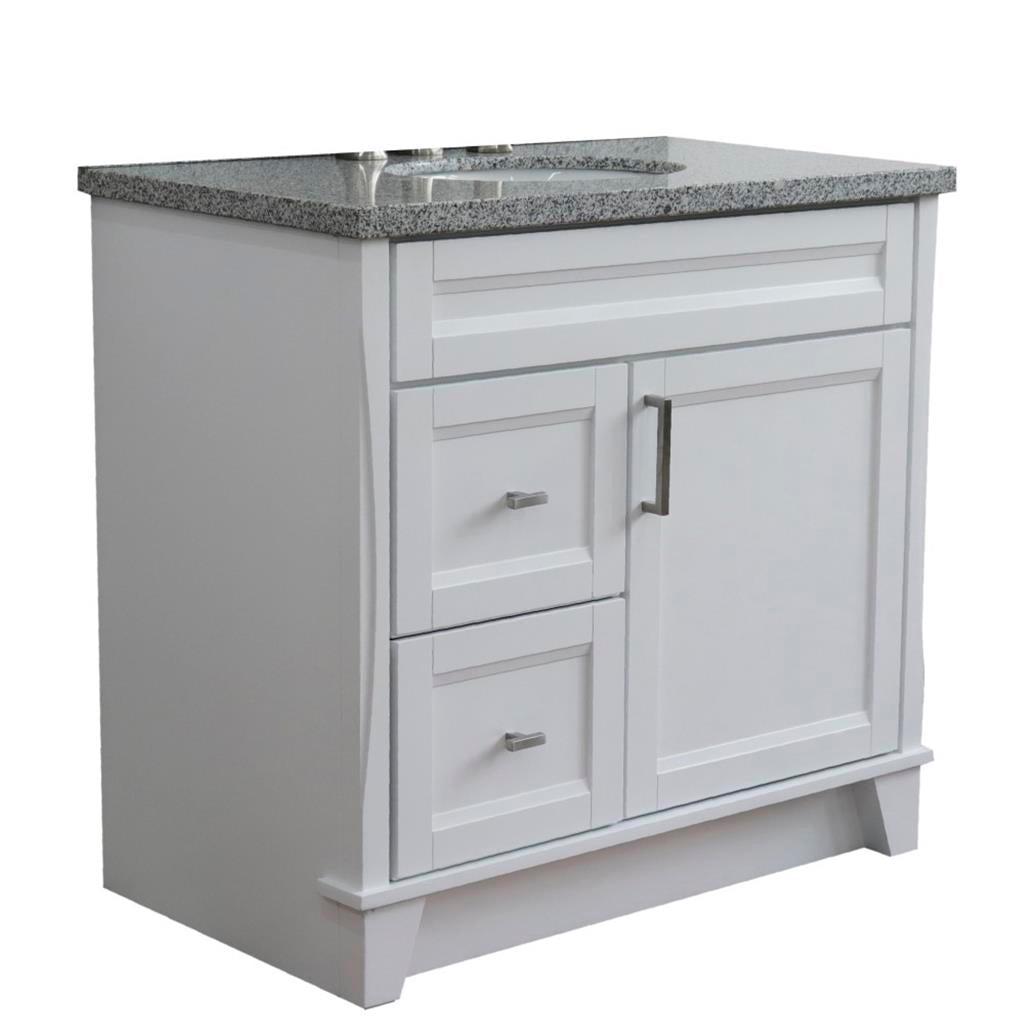 Bellaterra Home, Terni 37" White Vanity, Door on Right, Oval Sink on Center, Gray Granite#top-options_gray-granite-top