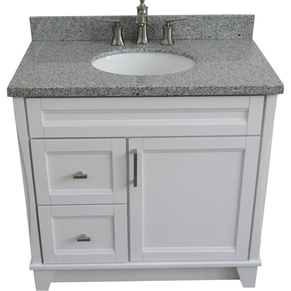 Bellaterra Home, Terni 37" White Vanity, Door on Right, Oval Sink on Center, Gray Granite#top-options_gray-granite-top