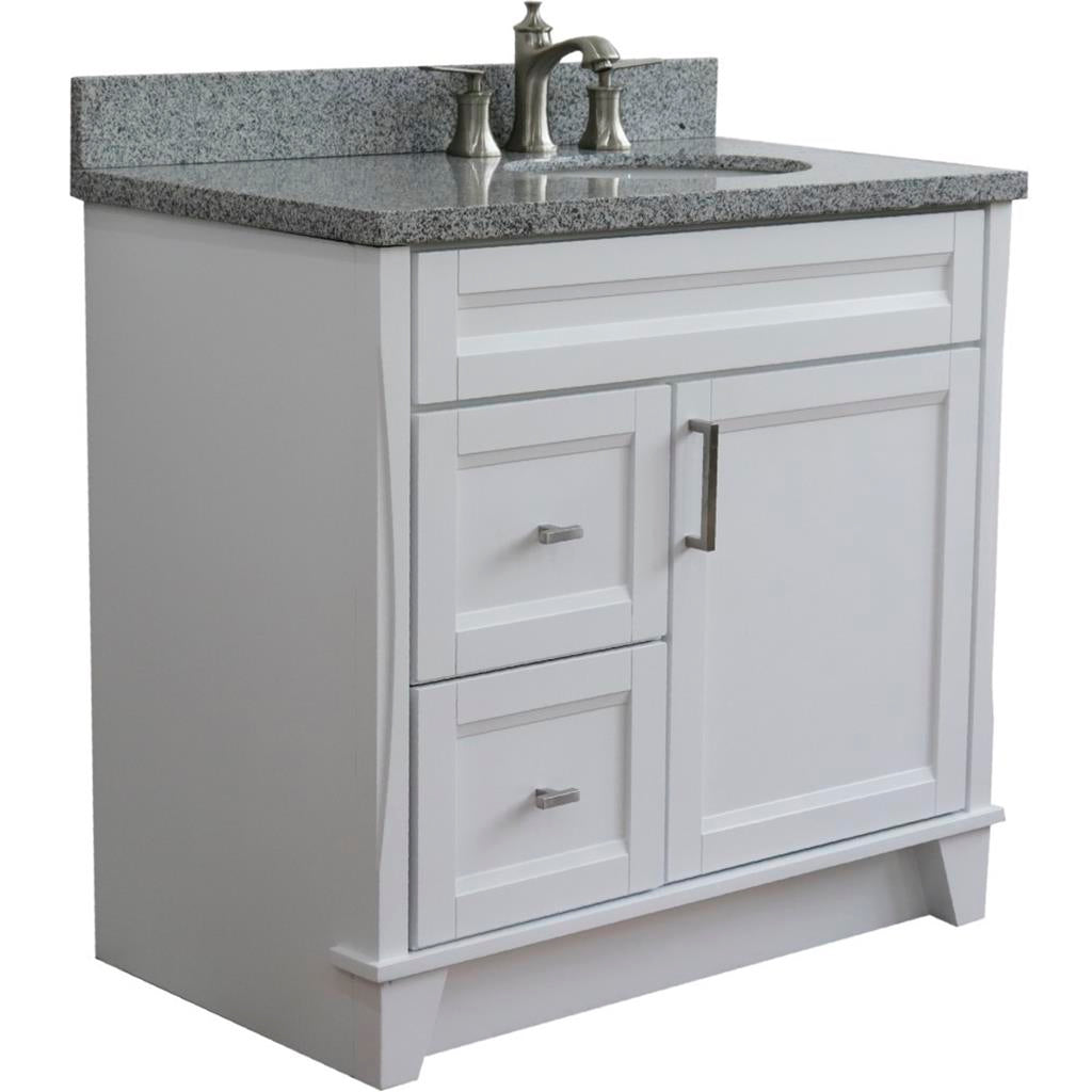 Bellaterra Home, Terni 37" White Vanity, Door on Right, Oval Sink on Right, Gray Granite#top-options_gray-granite-top
