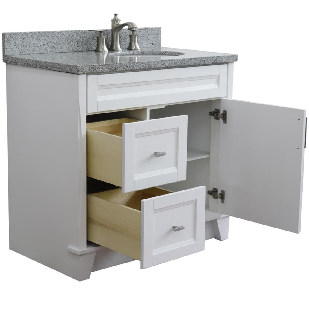 Bellaterra Home, Terni 37" White Vanity, Door on Right, Oval Sink on Right, Gray Granite#top-options_gray-granite-top