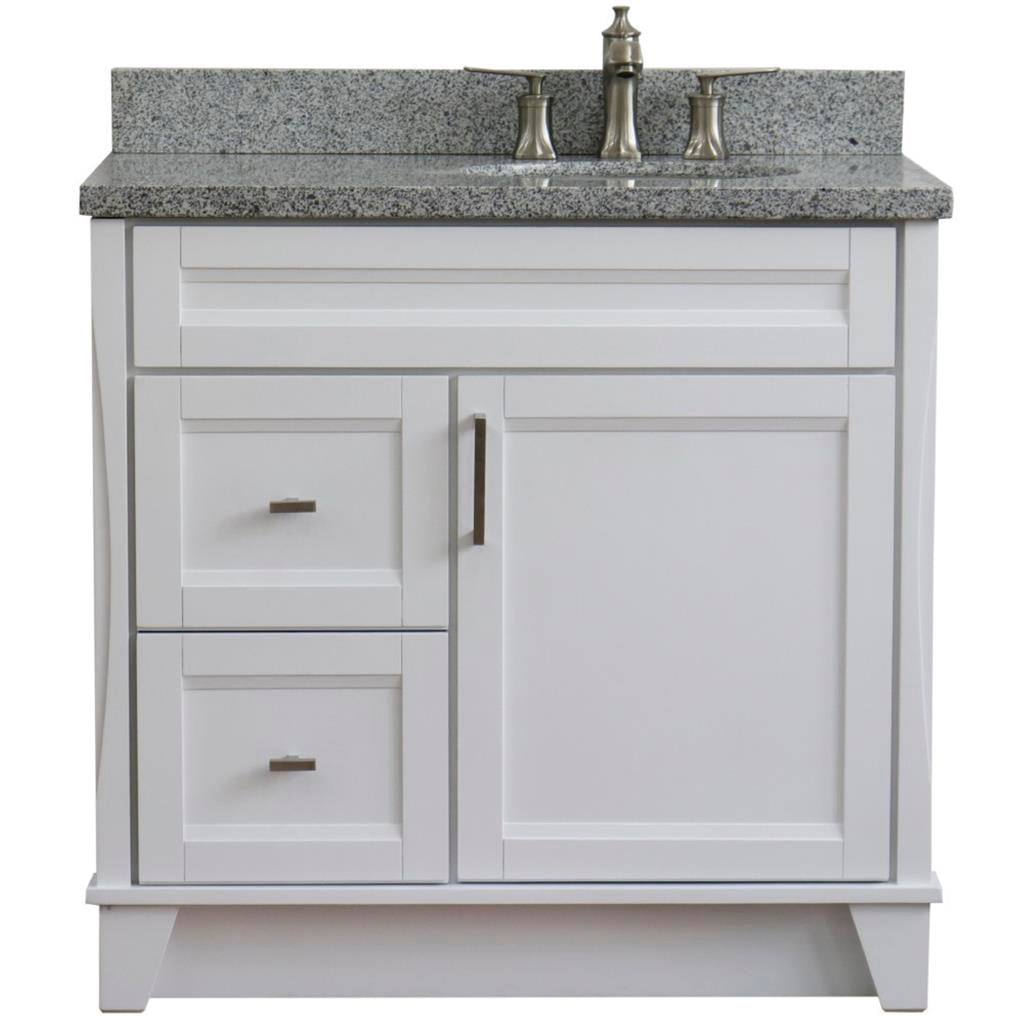Bellaterra Home, Terni 37" White Vanity, Door on Right, Oval Sink on Right, Gray Granite#top-options_gray-granite-top