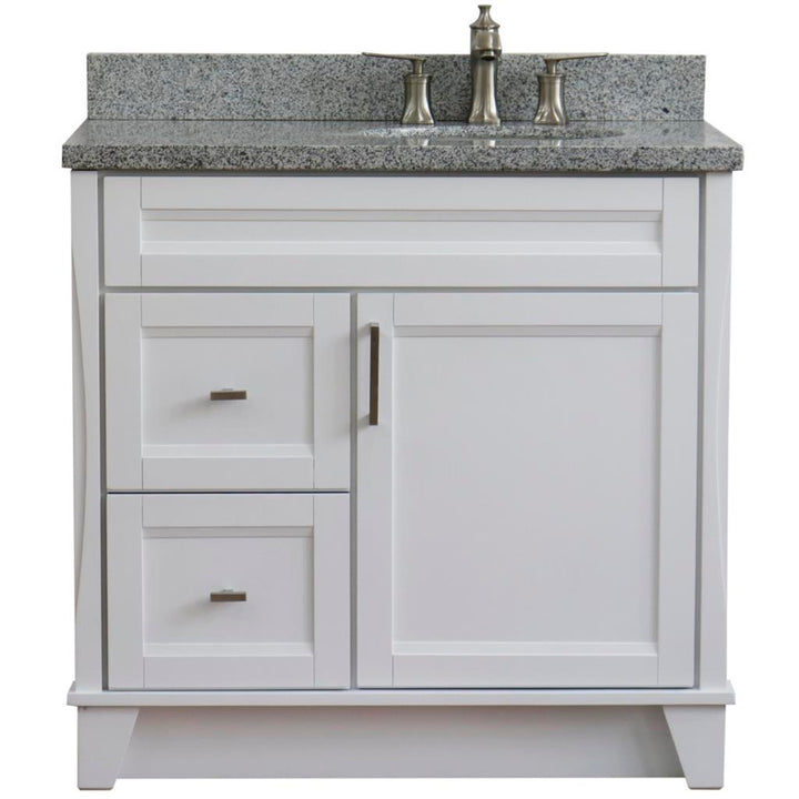 Bellaterra Home, Terni 37" White Vanity, Door on Right, Oval Sink on Right, Gray Granite#top-options_gray-granite-top