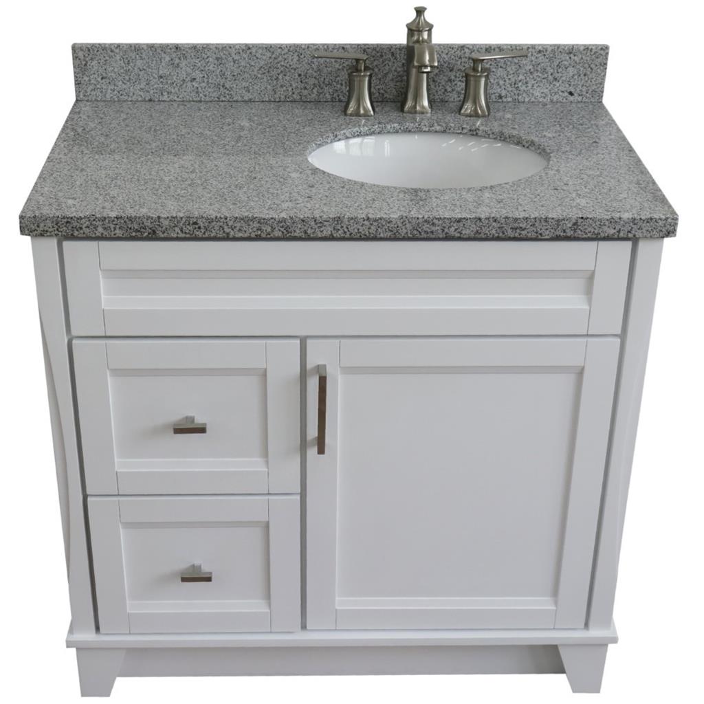 Bellaterra Home, Terni 37" White Vanity, Door on Right, Oval Sink on Right, Gray Granite#top-options_gray-granite-top