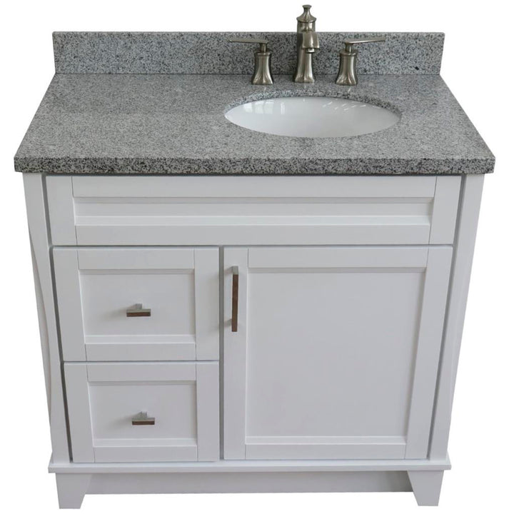 Bellaterra Home, Terni 37" White Vanity, Door on Right, Oval Sink on Right, Gray Granite#top-options_gray-granite-top