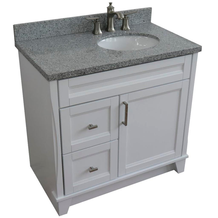 Bellaterra Home, Terni 37" White Vanity, Door on Right, Oval Sink on Right, Gray Granite#top-options_gray-granite-top