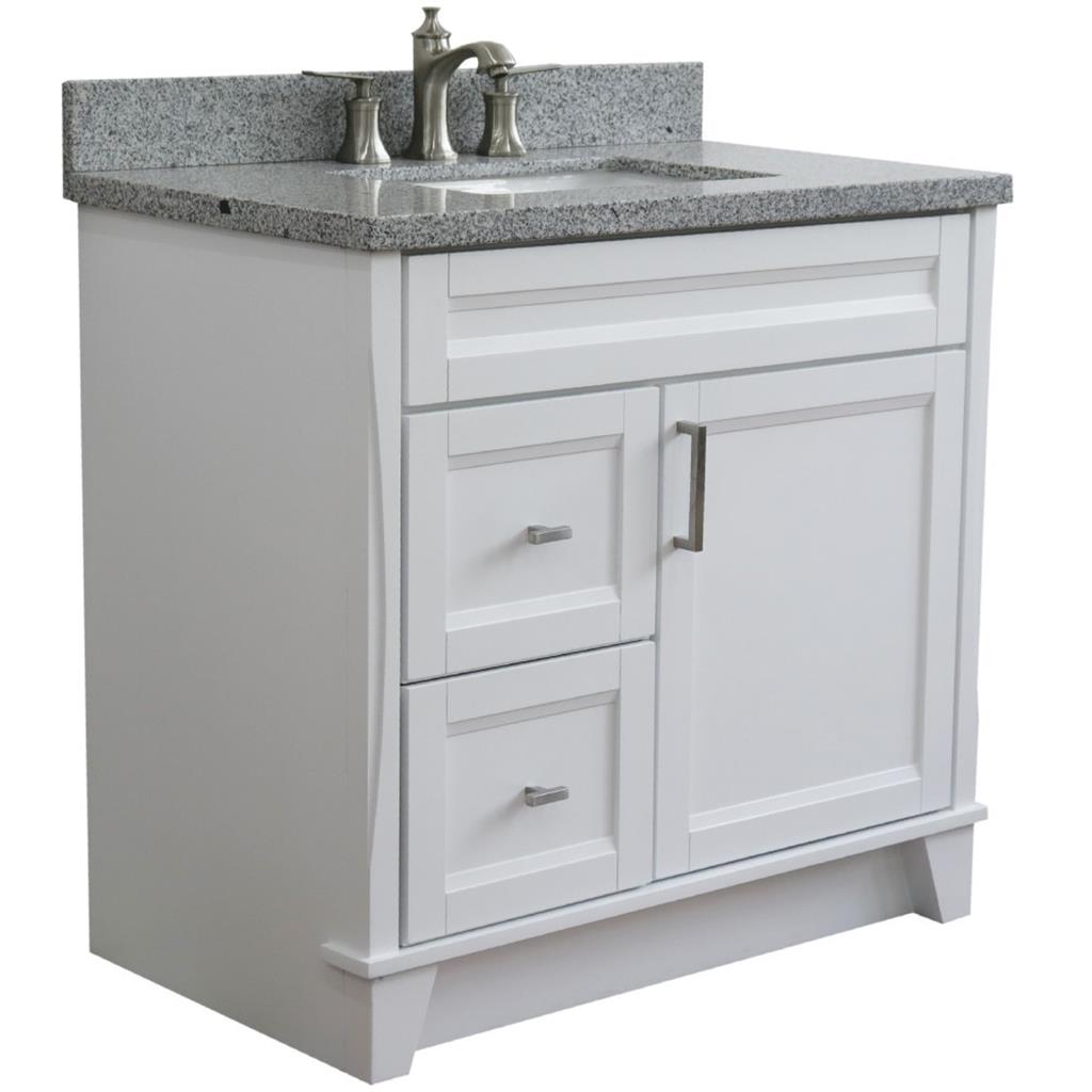 Bellaterra Home, Terni 37" White Vanity, Door on Right, Rectangle Sink on Center, Gray Granite#top-options_gray-granite-top